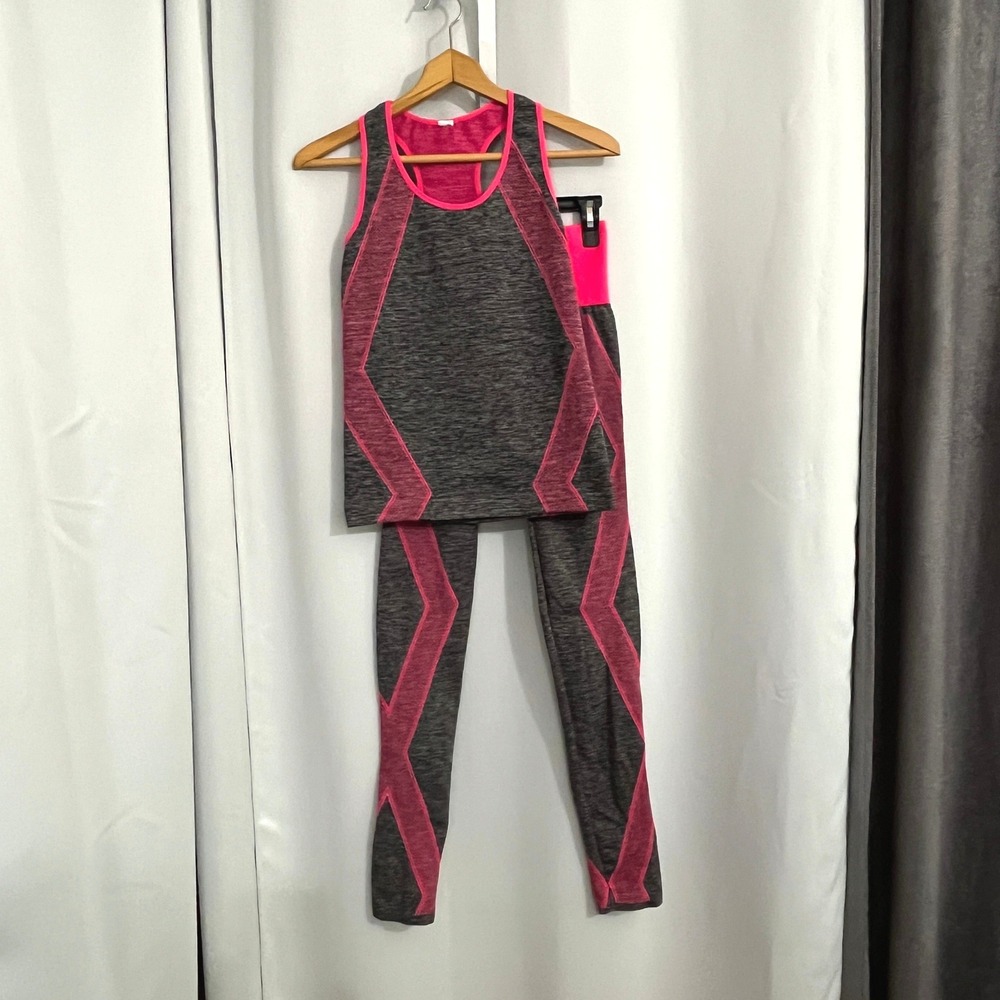 New Mix Activewear Set Womens One Size Grey Neon Pink Leggings Sports Top Gym